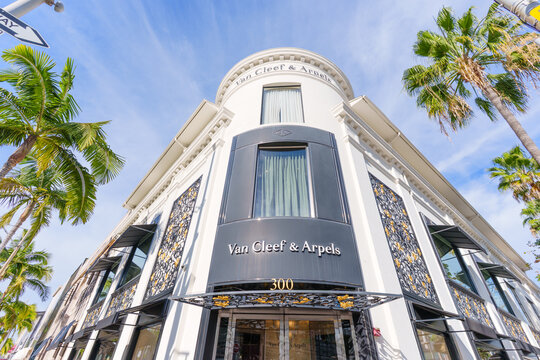 Beverly Hills, California - January 21, 2026: Van Cleef & Arpels Store Building on Rodeo Drive Day
