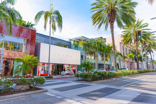 Beverly Hills, California - January 21, 2026: Famous Designer Shops on Rodeo Drive in Beverly Hills, California