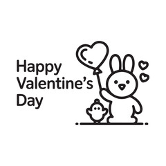 Fototapeta premium A cute bunny holding a heart shaped balloon with a chick celebrating valentine s day