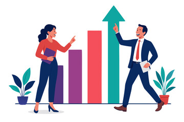 Fototapeta premium A vector graphic illustration of a businessman and woman discussing growth and success