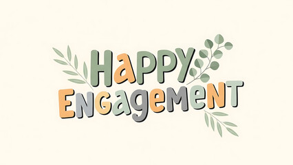 Fototapeta premium Whimsical illustration of happy engagement with floral elements and playful typography
