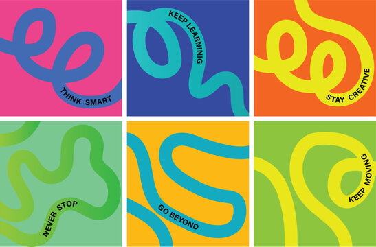 Abstract wiggly squiggly lines vector illustration with motivational typography. Abstract gradient wavy lines loop forming dynamic wavy curve perfect for posters, tech arts. Playful abstract lines.