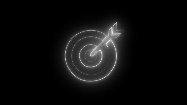 Glowing neon white color target icon animation. Target symbol with glowing effect on dark background.