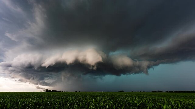 Heavy grey clouds and towering thunderclouds creating an ominous dramatic sky outdoors 