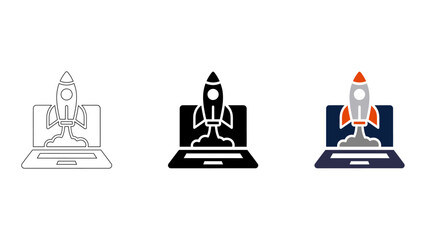 rocket ship launches from laptop representing startup growth and digital innovation © Mondil biswas