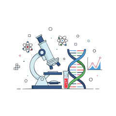 Microscope and DNA Helix Illustration for Science Research