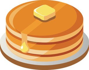 A stack of pancakes with butter and syrup