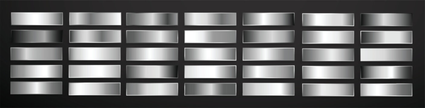 Collection of silver, chrome metallic gradient. Brilliant plates with silver effect. Vector illustration