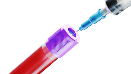 syringe with red liquid in test tube 3d rendering
