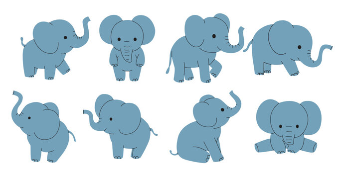 Cute cartoon elephants in various poses