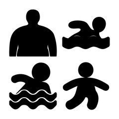 Collection of black human silhouettes showcasing various poses and actions like swimming and standing