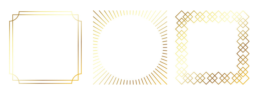 golden thin frames set gold square borders in art deco
