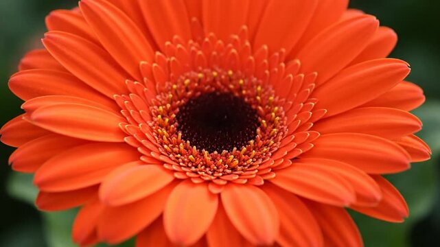 orange gerbera daisy flower close-up, vibrant petals, dark center, floral beauty