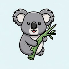 Naklejka premium Adorable Cartoon Koala Eating Eucalyptus Leaves.