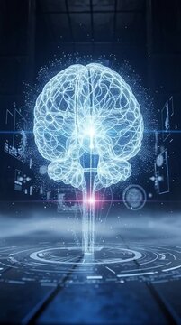 Futuristic Brain Illustration with Neon Lights.