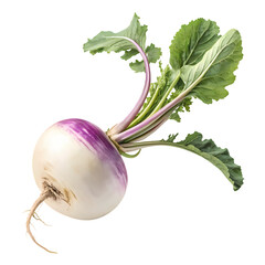 Single fresh turnip with vibrant green leaves