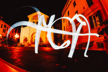 Abstract light trails created with long exposure photography at night