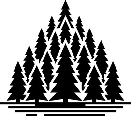 Fototapeta premium Forest landscape with multiple pine trees in a minimalist silhouette design. Nature conservation concept. Vector illustration for emblem, logo, poster, badge, sticker