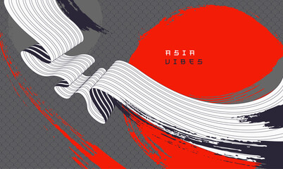 Asia style red bright vector abstract background, painted wallpaper in Japan style, dynamic lines in 3D perspective.