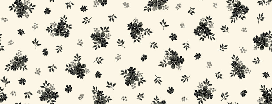 Leaves branch and Hand Drawn doodle Scribble floral plants banner. seamless pattern. Creative minimalist Abstract art background. Design wall decoration, postcard, poster or brochure