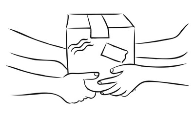 Fast Delivery Parcel Concept, Line Art Illustration, Simple Doodle Delivery Icon, Courier Delivers, Package, Delivery Hand to Hand, Vector