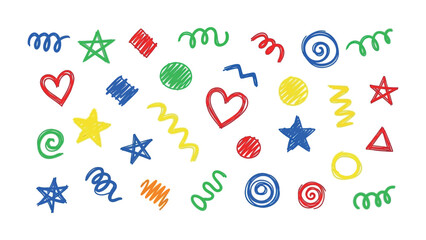 Joyful Doodle of Colorful Celebration: A whimsical display of vibrant doodles, including hearts, stars, swirls, and abstract shapes, comes alive with a spectrum of colors.