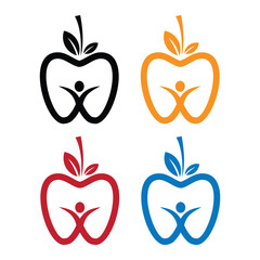 Healthy colorful apple person logo for wellness designs,Apple icon set. Apple vector icon template