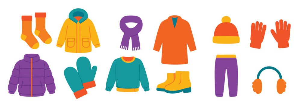 collection of flat design winter clothing and accessories  vector