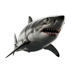 Fototapeta premium A large gray shark with its mouth open swimming in dark water