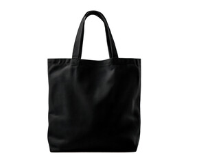 Naklejka premium Plain black fabric reusable tote bag stands upright, showcasing its simple design, textured material, and sturdy handles, captured with even studio lighting