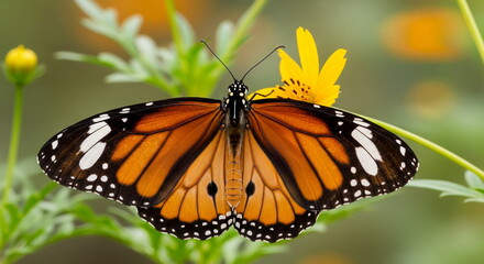 Fototapeta premium Orange butterfly on orange cosmos flowers