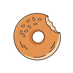 Fototapeta premium Illustration of a bitten glazed donut with sesame seeds