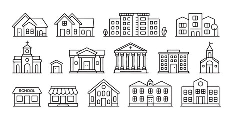 Urban architecture set with family houses school buildings classic government offices and shopping mall © Bd Artist