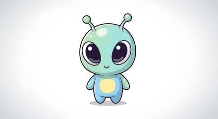 Fototapeta premium Cute cartoon alien character with big eyes and antennae standing alone