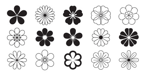 Minimalist flower icons set monochrome floral symbols nature vector design element collection graphic © Lover