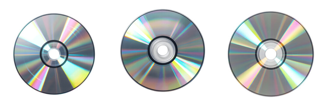 Set For shiny silver cds on white isolated on transparent background