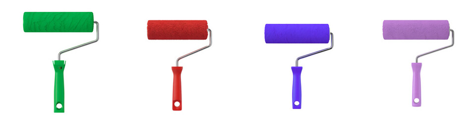 Obraz premium Set For Colorful paint rollers isolated on transparent background
