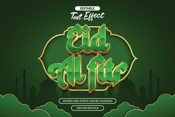 3d Eid al fitr editable text effect with silhouette of the mosque in the background