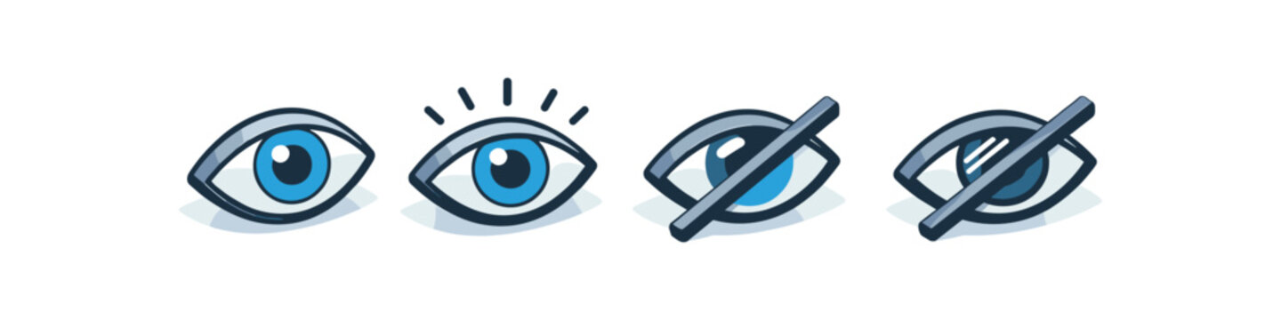 Set of four cartoon eyes showing visibility, attention, and hidden states