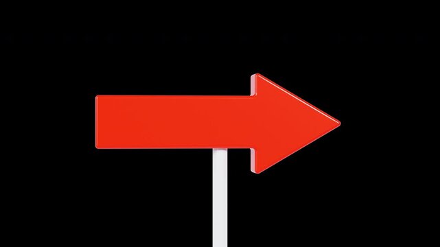 3D rendering of orange arrow signpost rotating 360 degrees. Search and navigation loop.