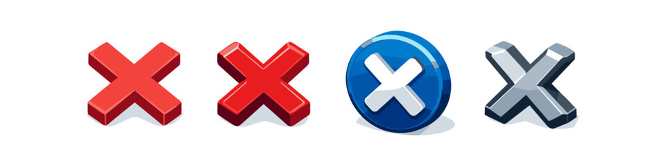 Obraz premium Collection of stylized red, blue, and gray X marks or cross symbols on a white background