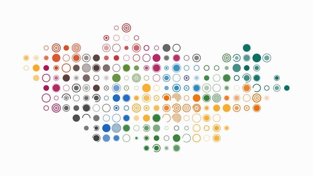 Mongolia animated country shape. Pulsating colored dots on the map of the country. Large size circle blocks. Digital style Mongolia map on white background. Trending animation video.