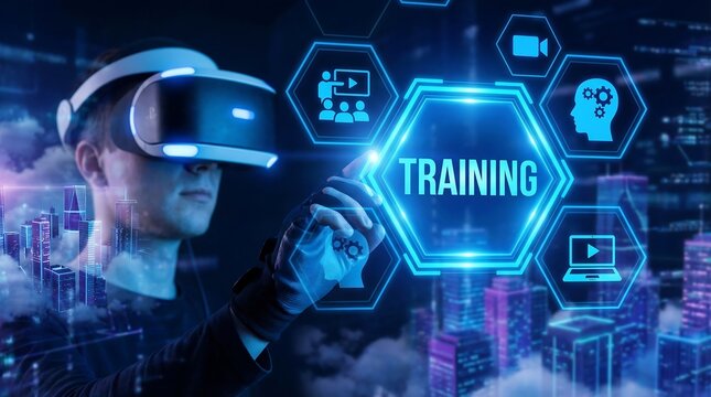 Virtual Reality Training Concept with VR Goggles and Digital Interface