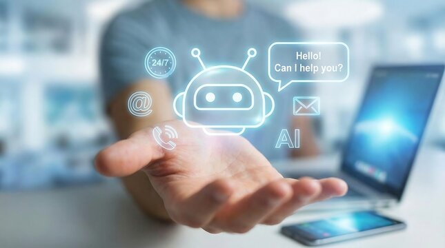 AI Chatbot Customer Service Concept with Digital Assistant Interface