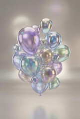 Fototapeta premium Ethereal iridescent balloons suspended in mid air capturing the essence of celebration and joy through their shimmering textures and soft pastel hues embodying buoyancy and festivity