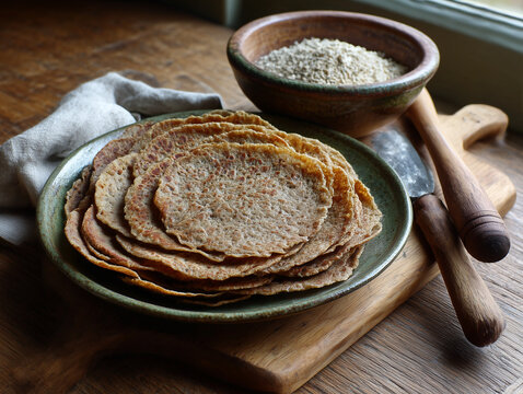 Staffordshire oatcakes on green ceramic plate with cereal