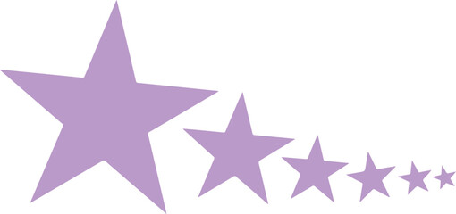Obraz premium Multiple five pointed purple stars progressively decrease in size arranged diagonally on a crisp white surface