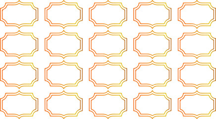 Repeating pattern of empty ornate rectangular frames with vibrant orange and yellow gradient borders