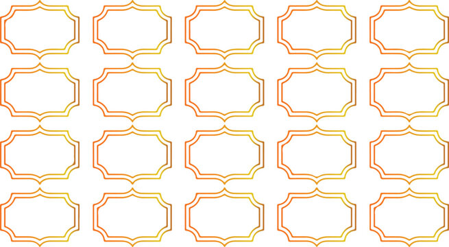 Repeating pattern of empty ornate rectangular frames with vibrant orange and yellow gradient borders