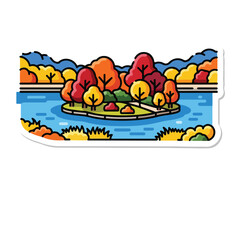 Obraz premium Colorful Cartoon Island Scene with Trees and Lake.